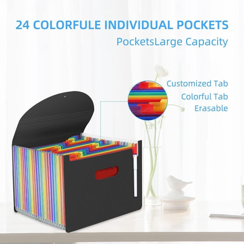 TCJ 24 Pockets Expanding File Folder,Accordion File Organizer,Document Organizer Letter Size,Expandable Filing Box,Special Designed for Portable Use,Accordian Folders,Plastic (Rainbow) - Image 4